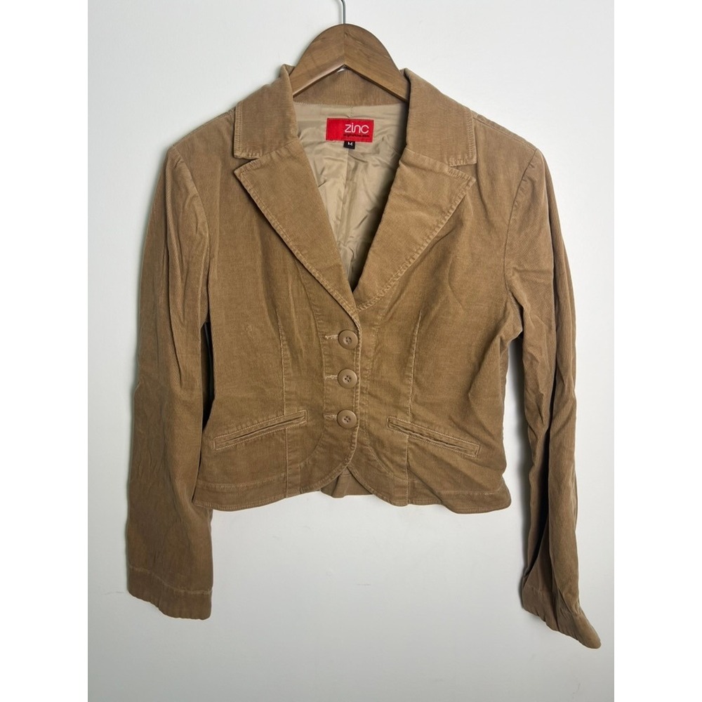 VTG Zinc Med Corduroy Blazer Tan Brown Crop Jacket Y2K Twee 90s Academia Gilmore